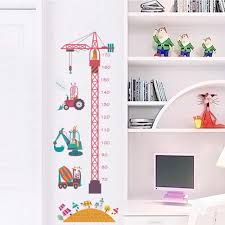 Pink Crane Engineer Car Height Measure Wall Sticker For