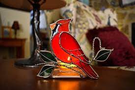 Cardinal Stained Glass Candle Holder