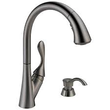Delta is an awesome company to buy from if you're looking for a compatible kitchen faucet for your kitchen project. Delta Ashton Black Stainless 1 Handle Deck Mount Pull Down Handle Kitchen Faucet Deck Plate Included In The Kitchen Faucets Department At Lowes Com