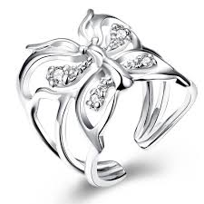Uk Silver Plated Open Butterfly Ring Size P 1 2 Uk 8 Us Adjustable Open Thumb Ladies Gift Dragonfly
