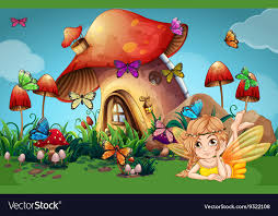 Fairy And Erflies At Mushroom House
