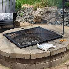 Sunnydaze X Marks Square Fire Pit Cooking Grill Steel Grate 40 Inch