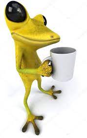 frog with a coffee cup stock photo