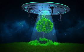 aliens tree ufo night starry sky