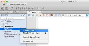 create a table using mysql workbench