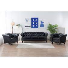 3 pieces chesterfield sofa leather for