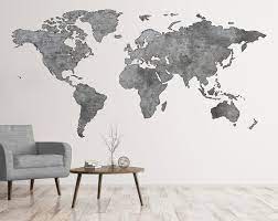 greyscale map wall art world map decal