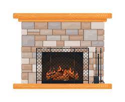 Brick Fireplace With Burning Fire Fire