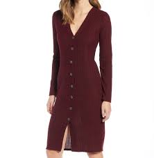 Socialite New Red Womens Size Large L Ribbed V Neck Sweater Dress 59 947 Ebay