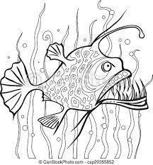 38+ angler fish coloring pages for printing and coloring. Anglerfish Coloring Page Black And White Line Vector Drawing Of A Deep Water Fish Seaweed And Bubbles Canstock