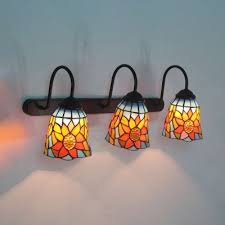 Stained Glass Sunflower Wall Light Bedroom Cafe 3 Lights Tiffany Style Rustic Sconce Light Beautifulhalo Com