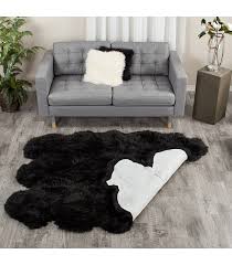 charcoal black sheepskin fur rug to