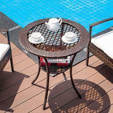 Round Wicker Outdoor Patio Coffee Table