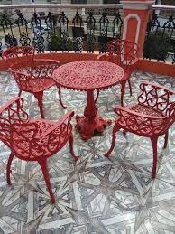 red paint coated 4 seater cast iron