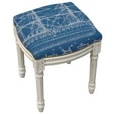 navy blue antique wood vanity stool