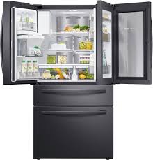 Assuming the metal is grained, you can use 400+ grit emery paper and water. Samsung 27 8 Cu Ft 4 Door French Door Refrigerator With Food Showcase Fingerprint Resistant Black Stainless Steel Rf28r7351sg Aa Best Buy