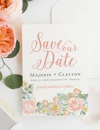 Peach And Dusty Blue Floral Save The Date Heather Obrien Design