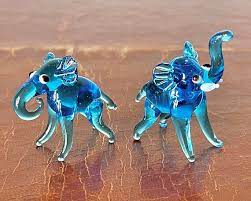 Murano Glass Blue Elephant Figurines