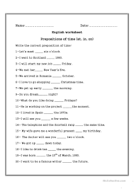 Prepositions Of Time On In At English Esl Worksheets