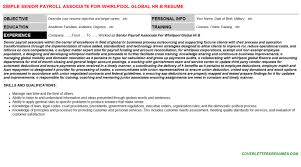 Senior Payroll Associate For Whirlpool Global Hr B Cover Letter Resume