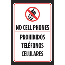 No Cell Phones Prohibidos Telefonos Celulares Spanish Print Sign Phone Symbol Business Offic Large Signs Aluminum 12x18