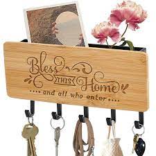 Wooden Key Holder Mail Rack Wall Mount
