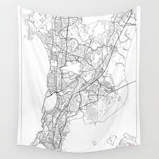 Mumbai Map White Wall Tapestry By City