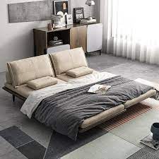 Homary Mid Century Modern Pull Out Sofa Bed Khaki Wood Convertible Sleeper Sofa Cotton Linen