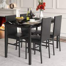 segmart 5 piece dining table set modern faux marble tabletop and 4 pu leather upholstered chairs rectangle kitchen table and chairs for 4 persons small