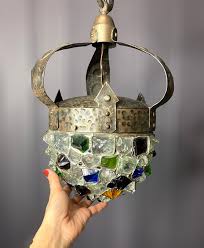 Chunky Stained Glass Lamp Early 1900