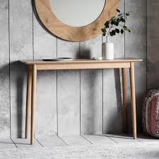 the modern light oak console table by