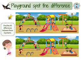 Jokes and riddles logic puzzles hidden pictures educational games for kids picture puzzles hidden objects brain teasers early childhood education different. Playground Spot The Difference Free Printable Game Treasure Hunt 4 Kids