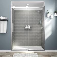 Alcove Shower Wall In Gray Subway Tile