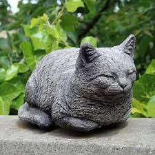 Concrete Resting Cat Statue Detailed