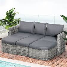 3 Piece Rattan Sofa Set Grey Garden Chic