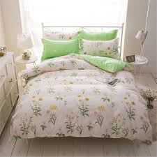 Us 28 42 42 Off Fashion Fresh Style White Bedding Set Light Green Flower Pattern Duvet Cover Flat Sheet Pillowcaase Girl Adult Gift Home Textie In