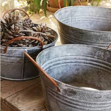 Round Zinc Planter Bowl W Handles