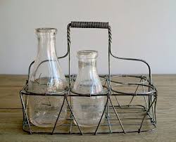 antique wire metal milk bottle carrier