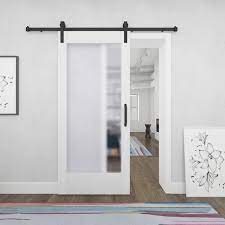 Colonial Elegance 37 In X 84 In 1 Lite Full Frosted Glass White Vinyl Finish Mdf Sliding Barn Door With Hardware Kit