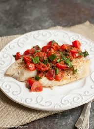 super simple tomato basil topped baked fish