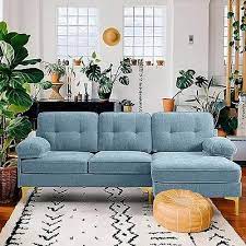Blue Chenille Sectional Sofa