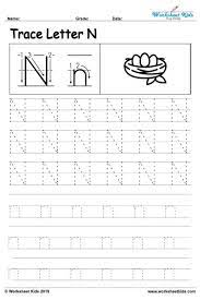 letter n alphabet tracing worksheets