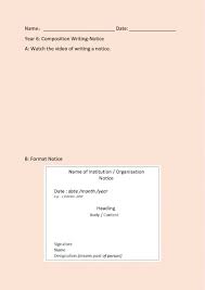 Here you have all types of notice writing with examples which are asked. Year 6 English Composition Notice Worksheet