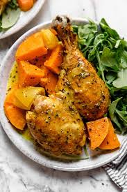 Sweet potatoes and potatoes are as closely related as onions and asparagus—in the same botanical order, different families. Turmeric Roasted Chicken And Sweet Potatoes Skinnytaste