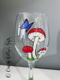Hand Painted Mushroom Wine Glass