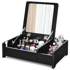 gymax 2 in 1 vanity dresser w flip top mirror tabletop storage box makeup laptop black