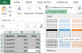 a chart on a table in excel