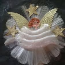 These heavenly spun glass angel ornaments will make merry addition to your peaceful christmas ornament collection. Vintage Spun Glass And Angel Hair Cloud Angel Christmas Tree Topper Gold Stars Antique Price Guide Details Page