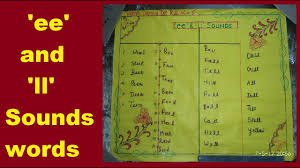 Ee And Ll Sounds Words Chart For Kids School 1st Grade
