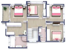 Five Bedroom Floor Plan With Pink Details